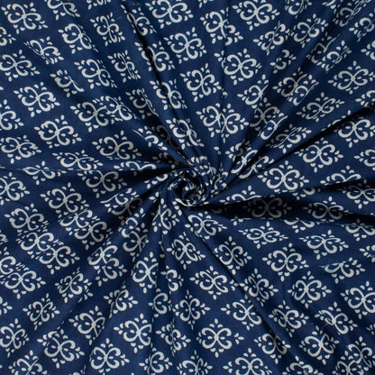 Handmade Indigo Blue Floral Print Cotton Fabric Material