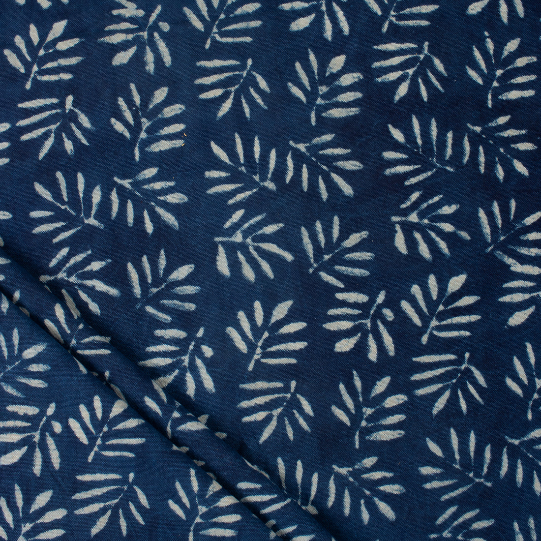 Handmade Leaf Printed Indigo Canvas Fabric By The Yard