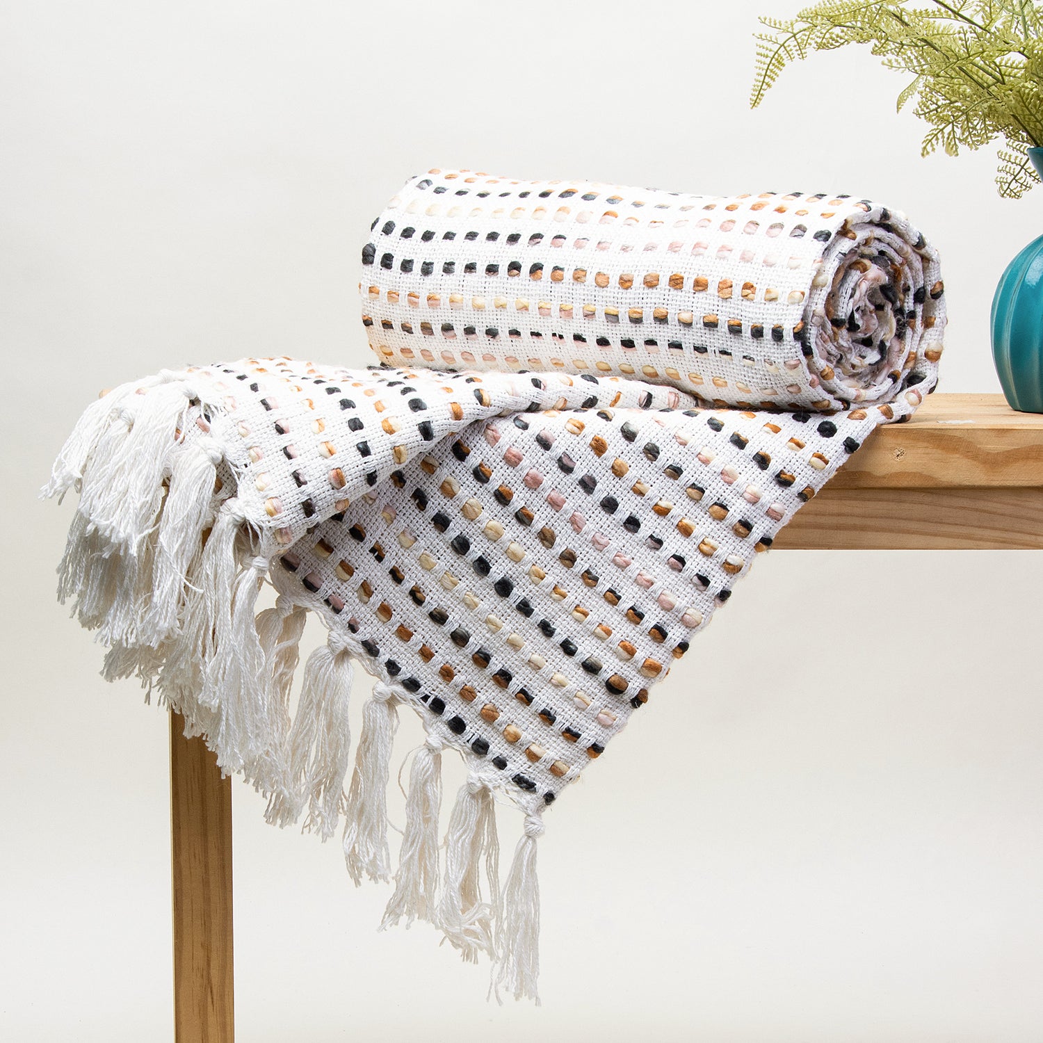 Handmade Multi Stripe Pure Cotton Woven Blanket Throw