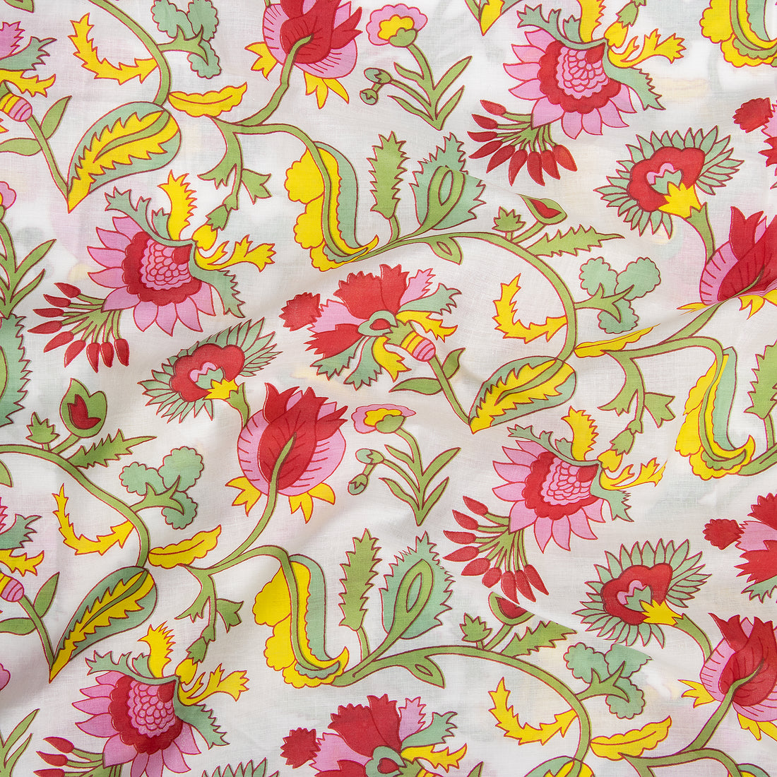Handmade Multicolor Block Print Florl Fabric
