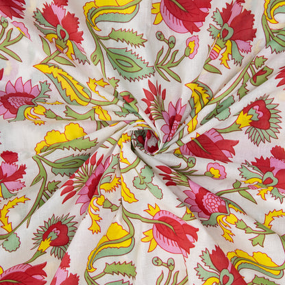 Handmade Multicolor Block Print Florl Fabric