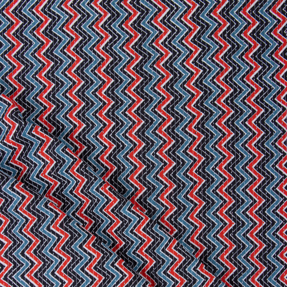 Handmade Natural Zig Zag Print Kantha Cotton And Fabric