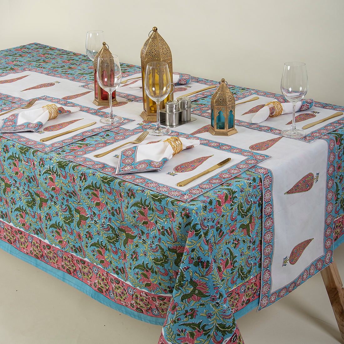 Handmade Pink Floral Indian Cotton Table Covers