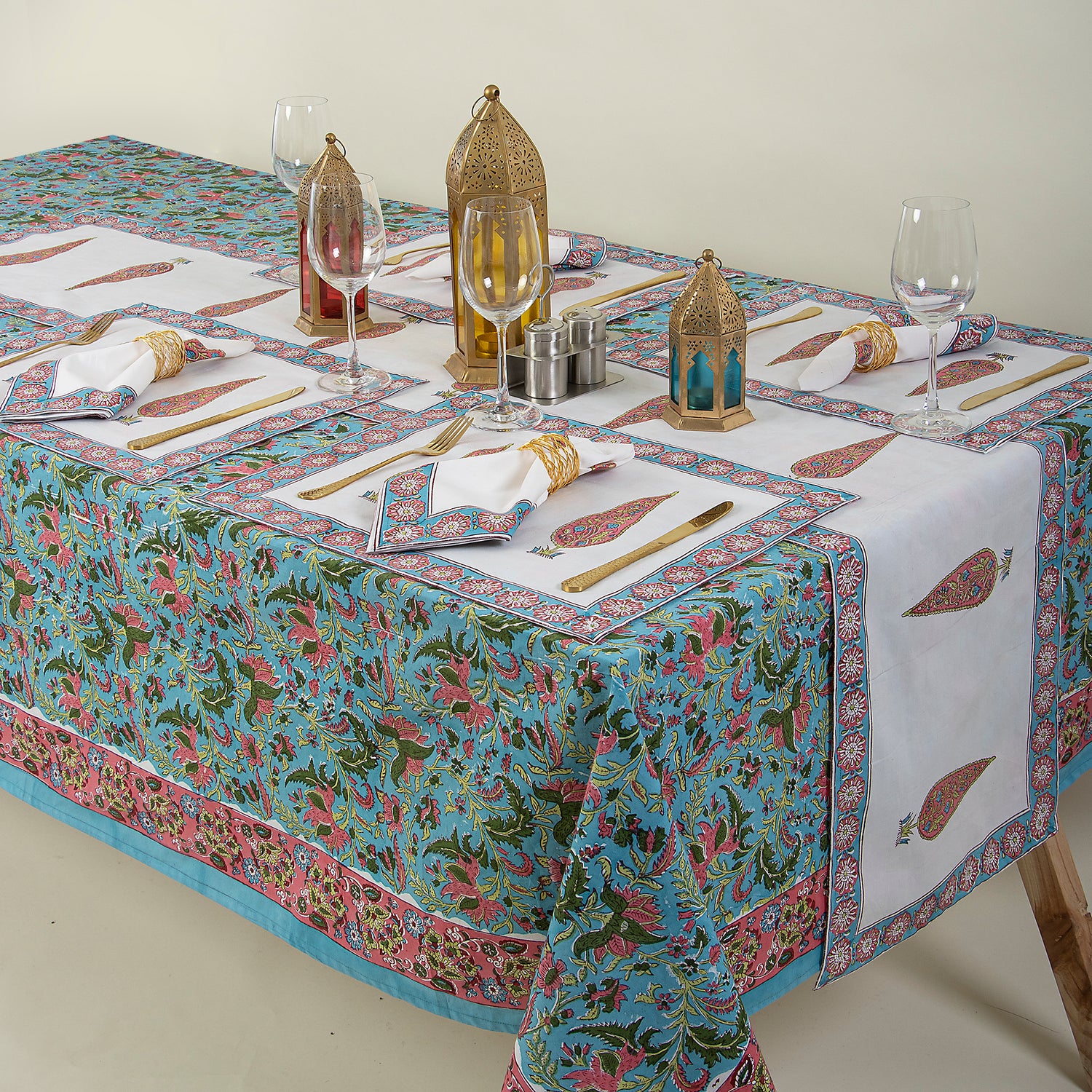 Handmade Pink Floral Indian Cotton Table Covers