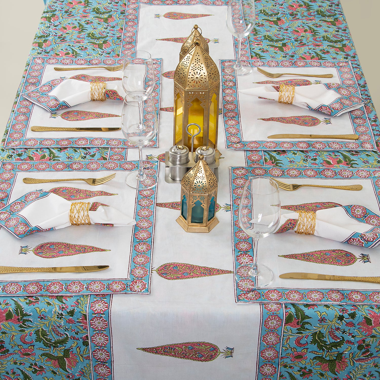 Handmade Pink Floral Indian Cotton Table Covers