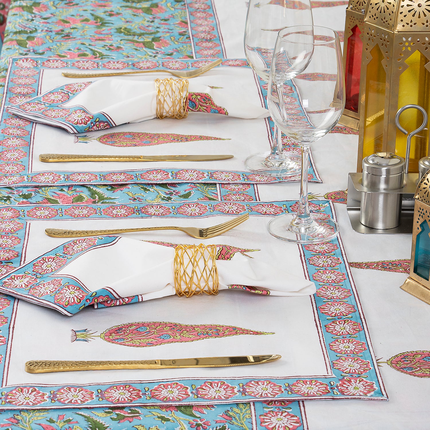 Handmade Pink Floral Indian Cotton Table Covers