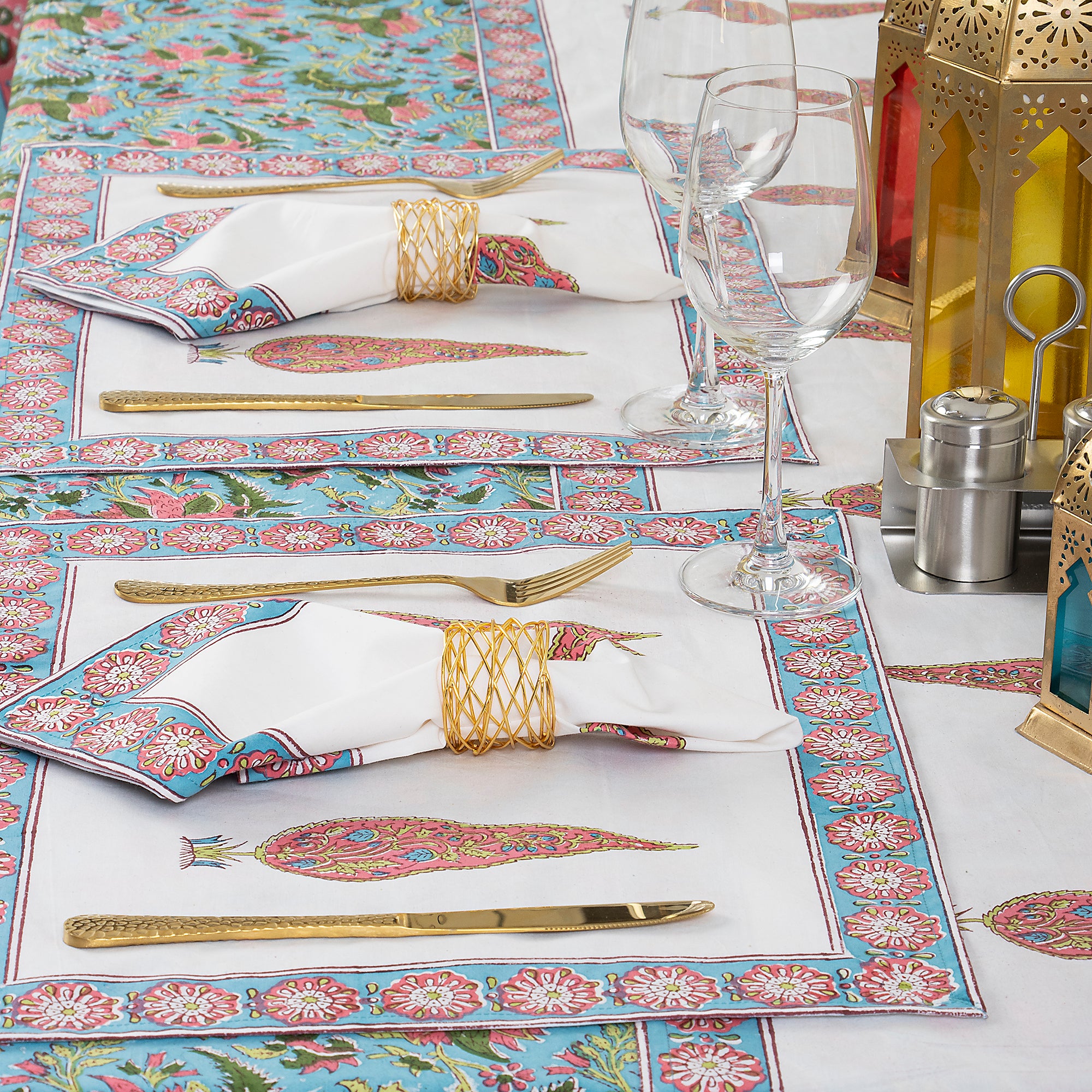 Handmade Pink Floral Indian Cotton Table Covers