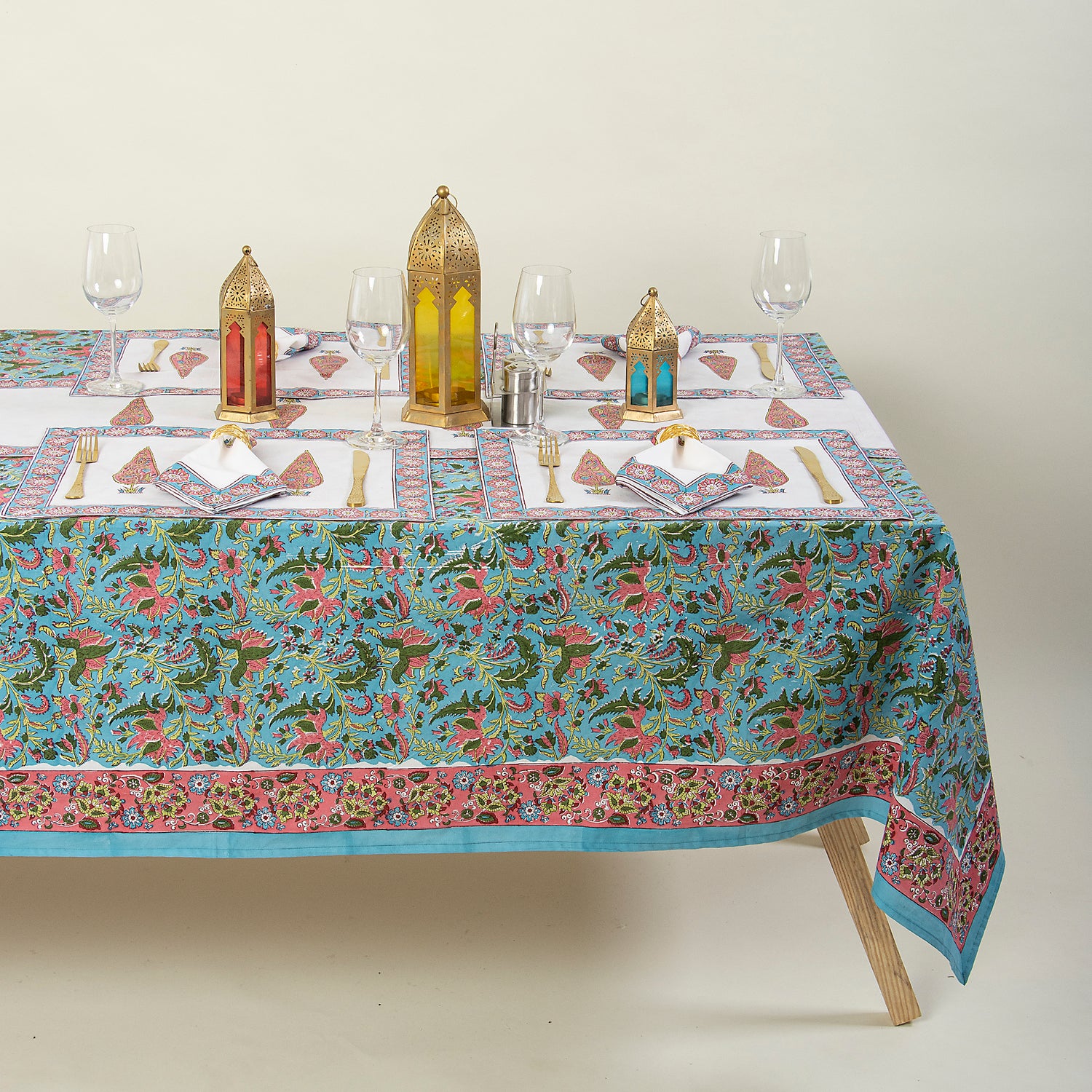 Handmade Pink Floral Indian Cotton Table Covers
