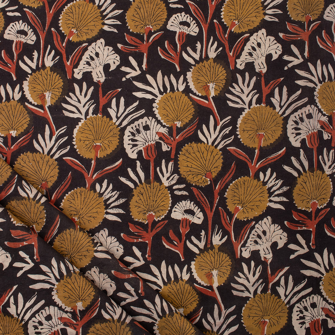 Handmade Red Floral Bagru Print Cotton Running Fabric