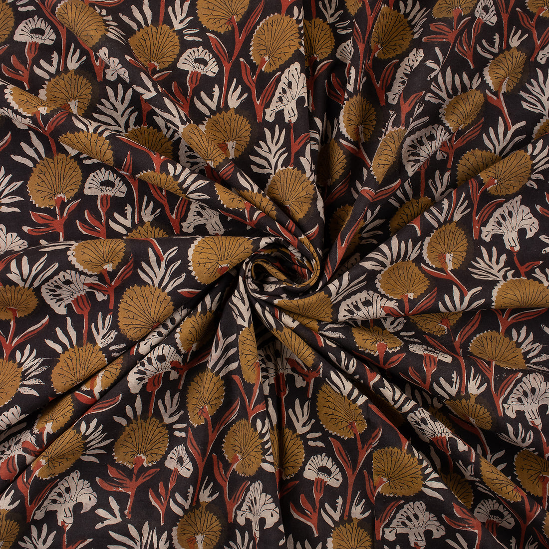 Handmade Red Floral Bagru Print Cotton Running Fabric