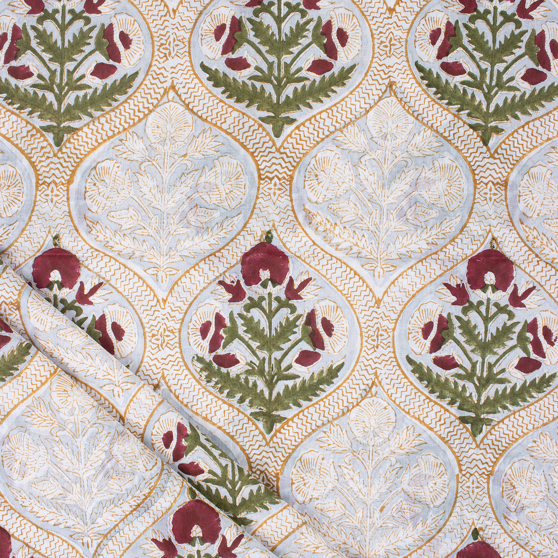 Handmade Red Floral Boota Block Printed Fabric