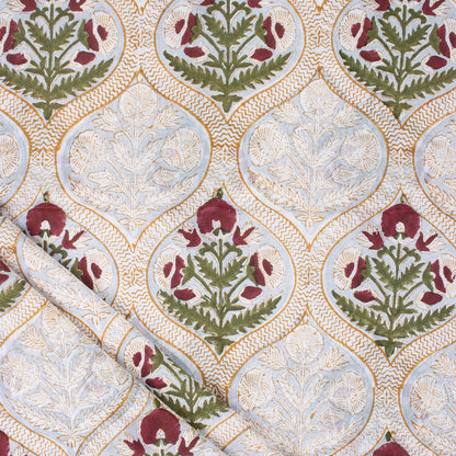 Handmade Red Floral Boota Block Printed Fabric