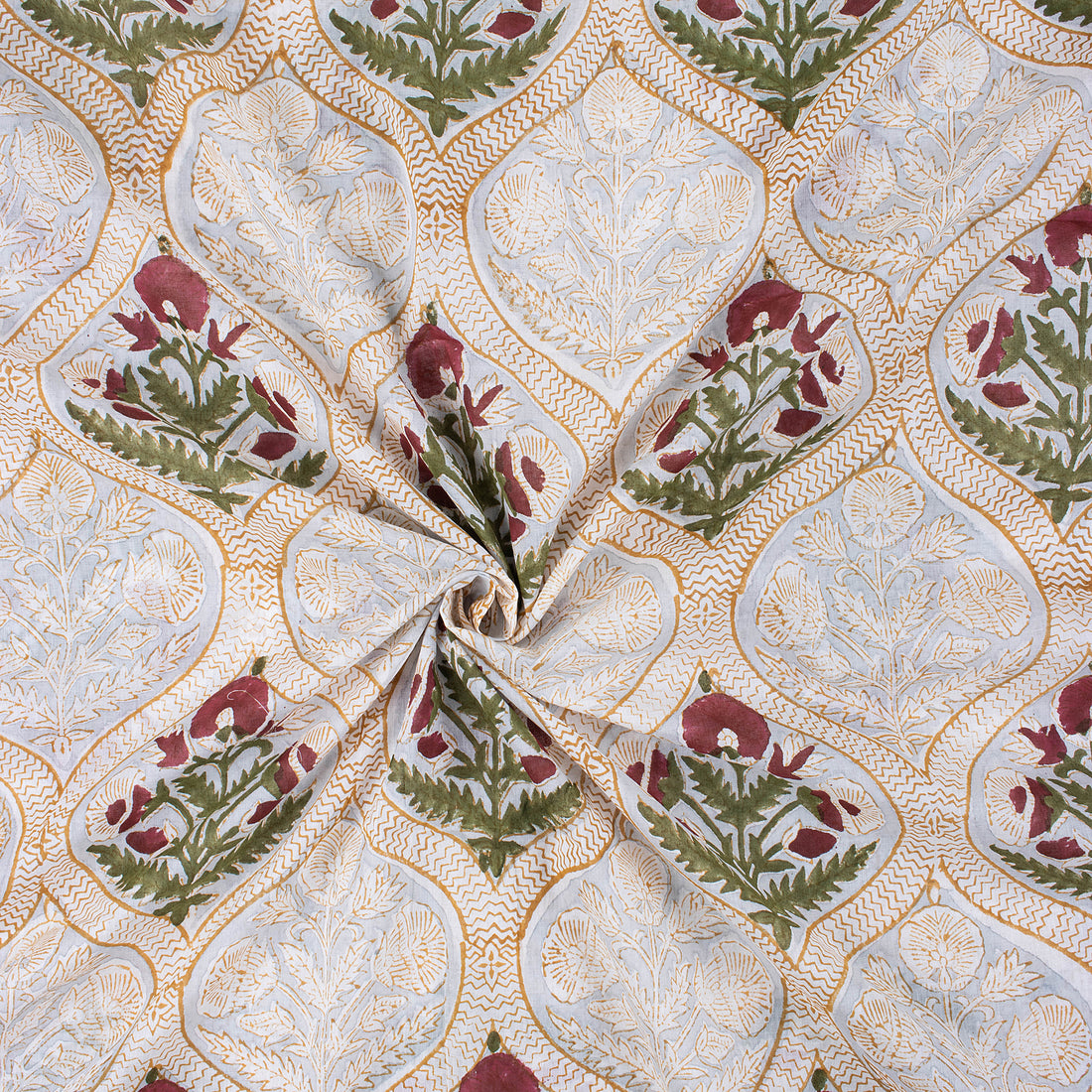 Handmade Red Floral Boota Block Printed Fabric