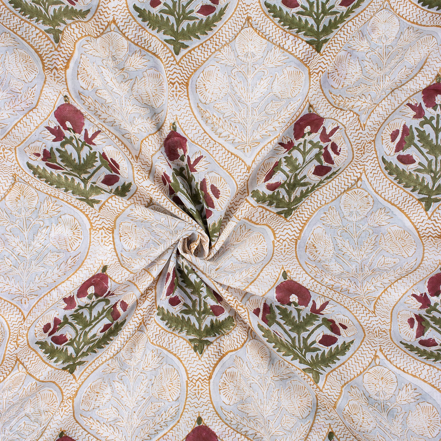 Handmade Red Floral Boota Block Printed Fabric