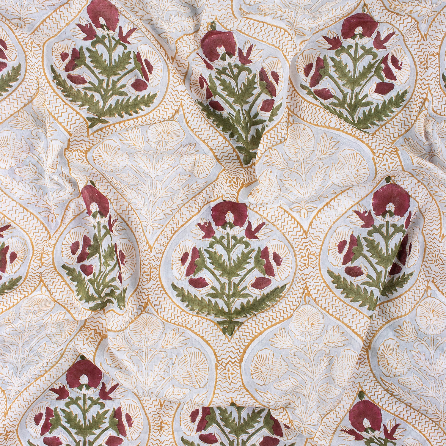Handmade Red Floral Boota Block Printed Fabric