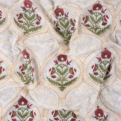Handmade Red Floral Boota Block Printed Fabric