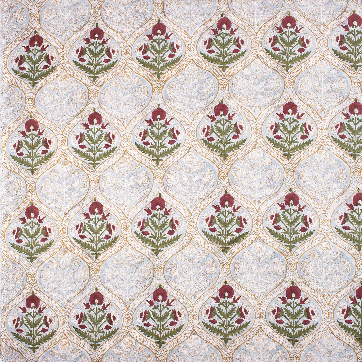 Handmade Red Floral Boota Block Printed Fabric