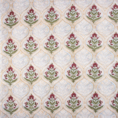 Handmade Red Floral Boota Block Printed Fabric