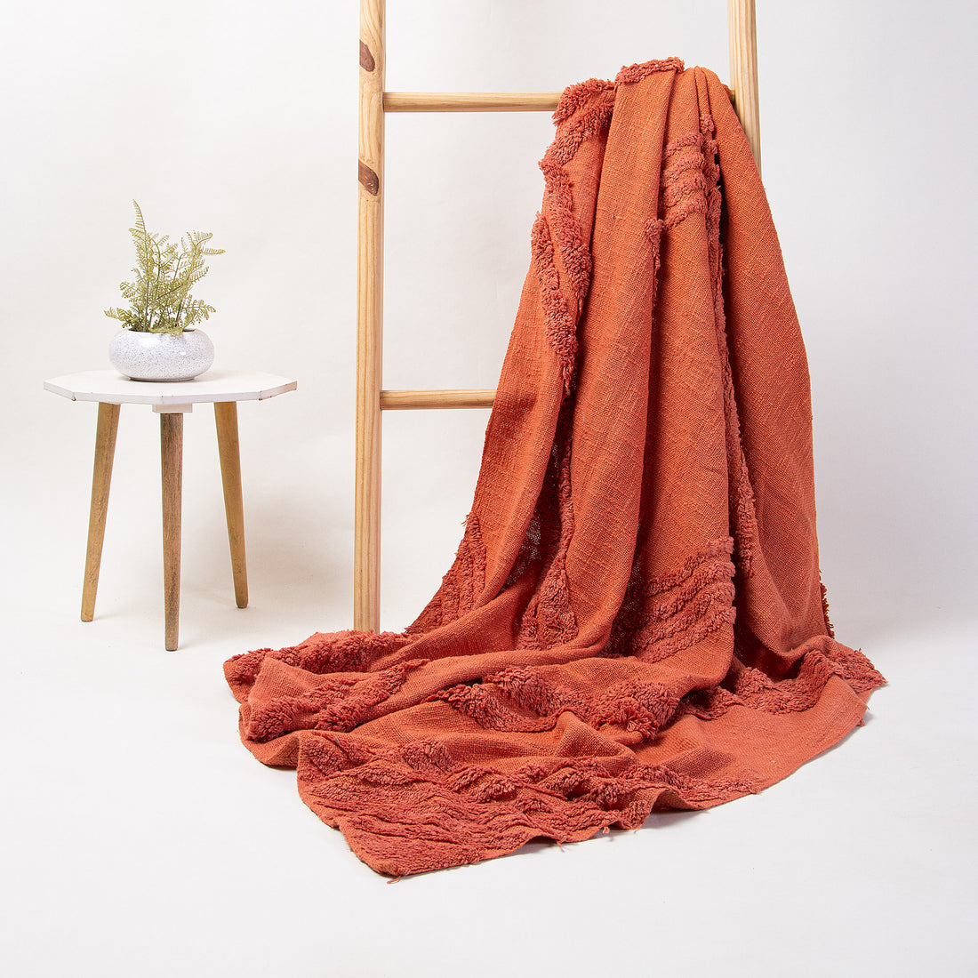 Handmade Solid Orange Cotton Couch Throw Blanket