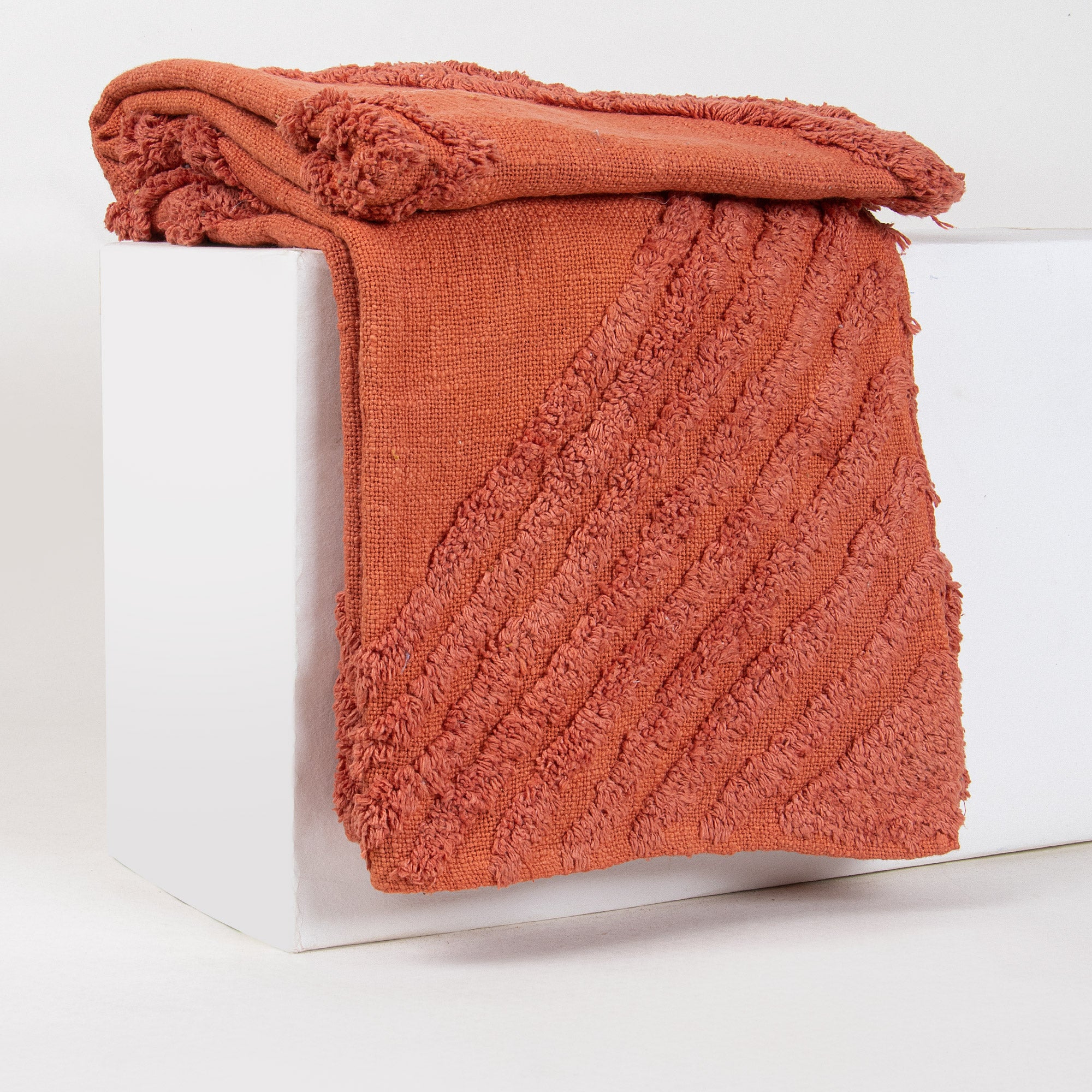 Handmade Solid Orange Cotton Couch Throw Blanket