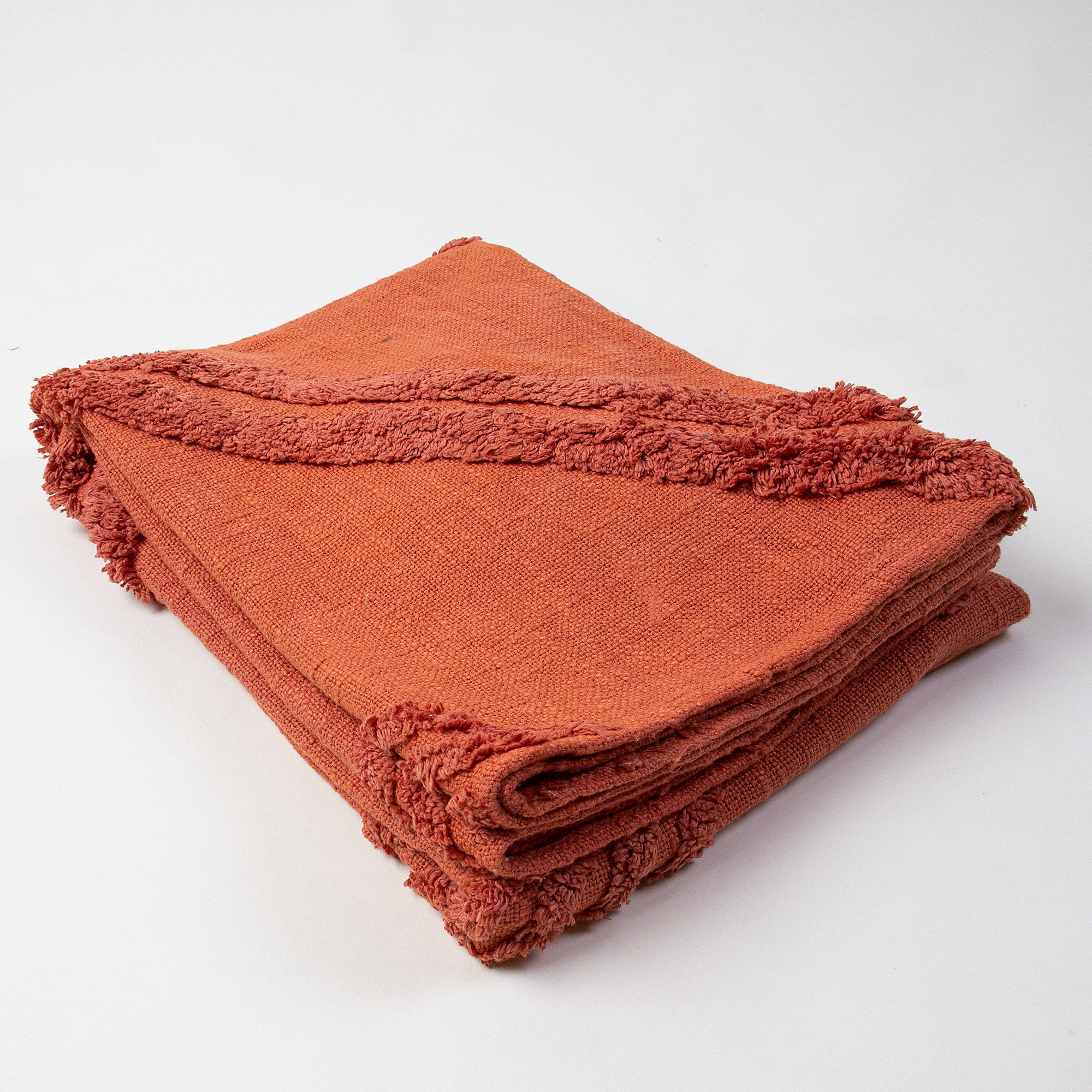 Handmade Solid Orange Cotton Couch Throw Blanket