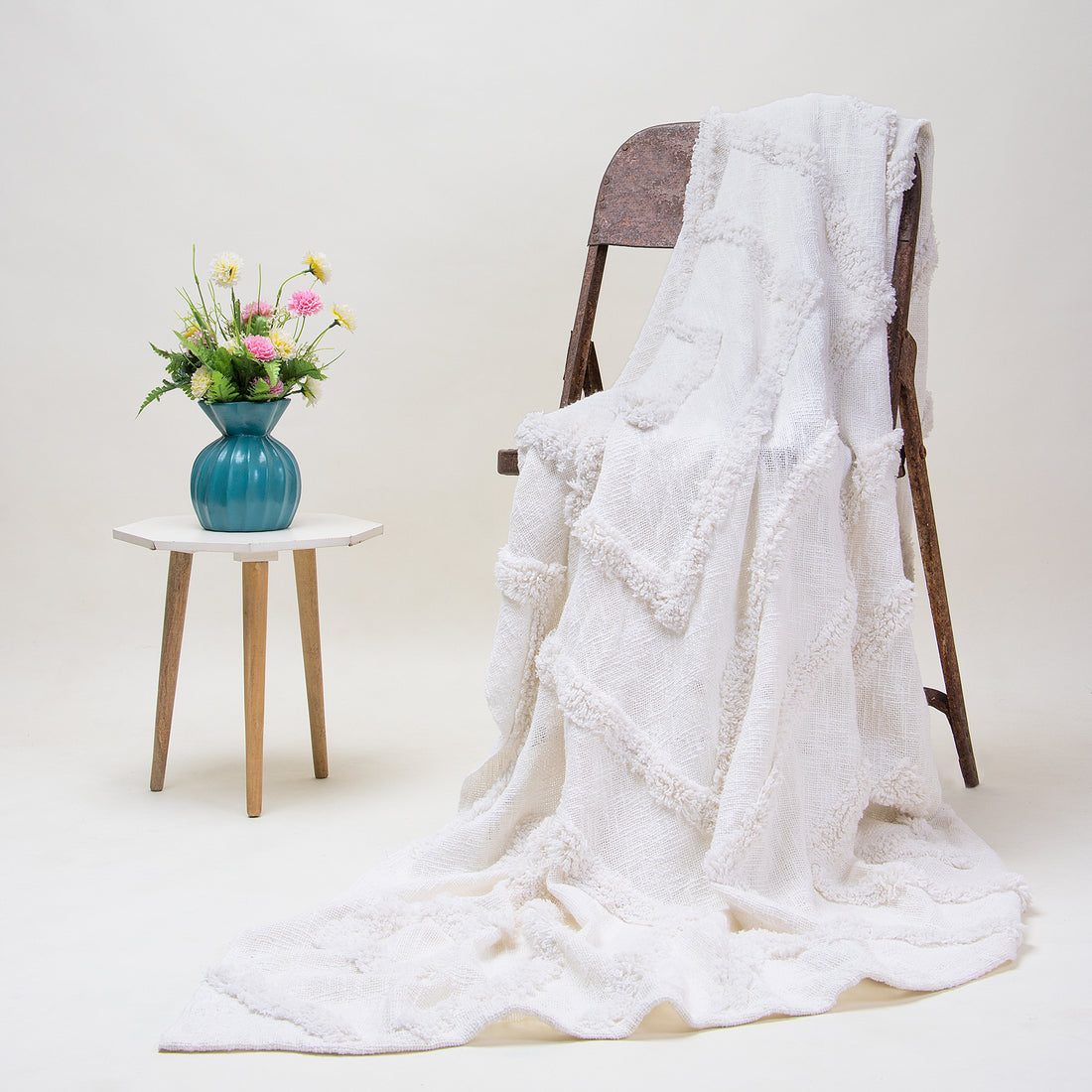 Handmade Solid White Cotton Soft Throw Blanket