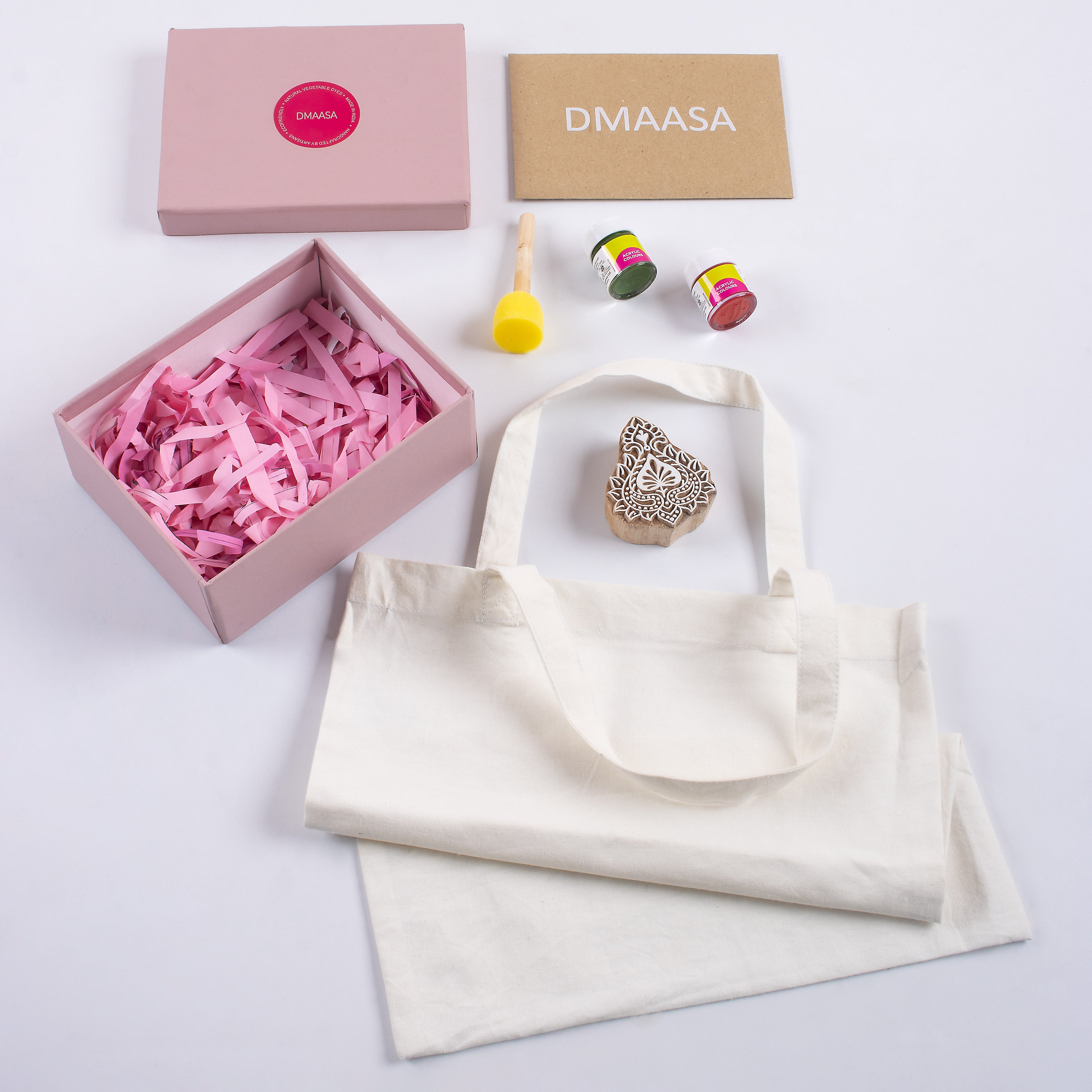 Heart Design Wooden Block Printing Kit For Fabric with Tote Bag