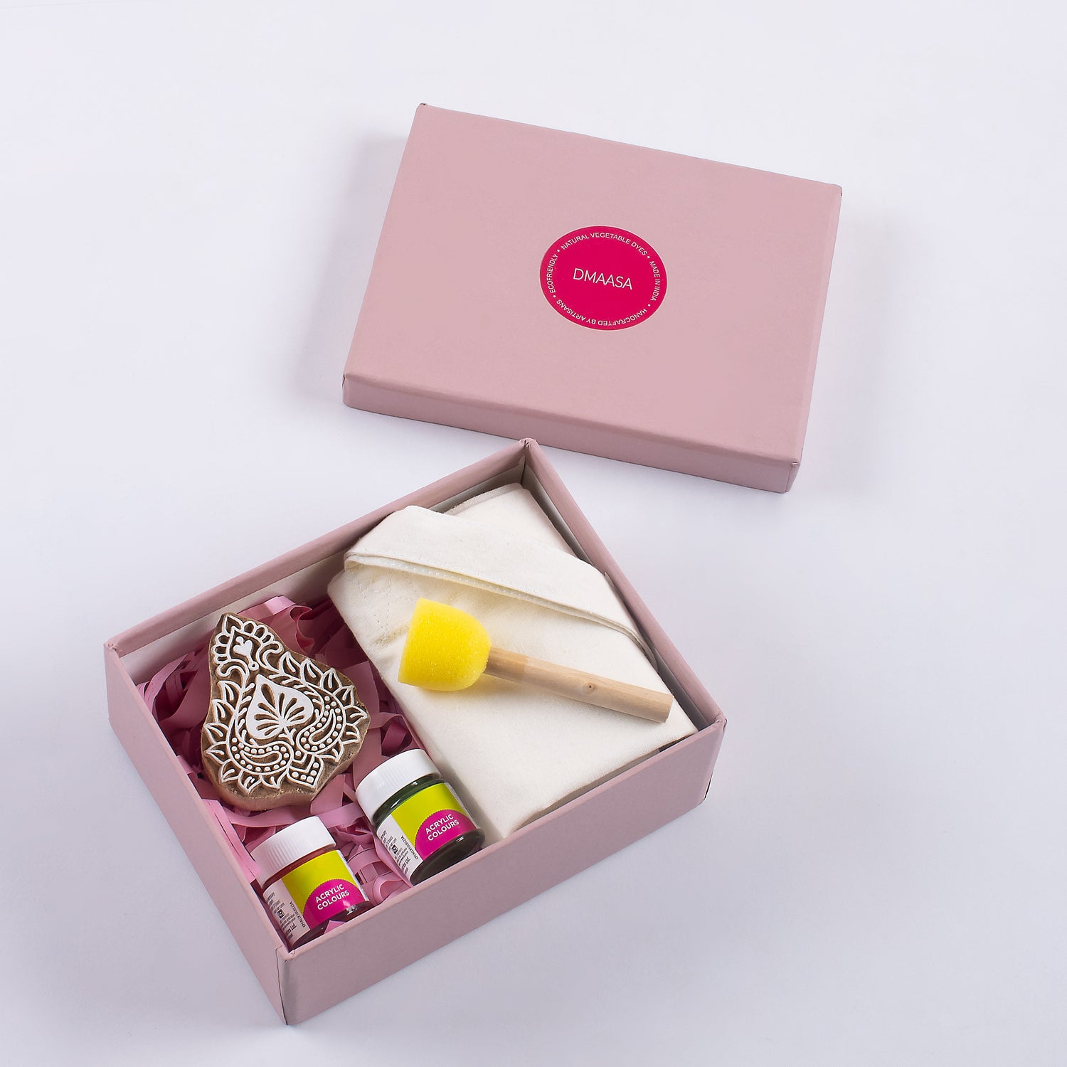 Heart Design Wooden Block Printing Kit For Fabric with Tote Bag