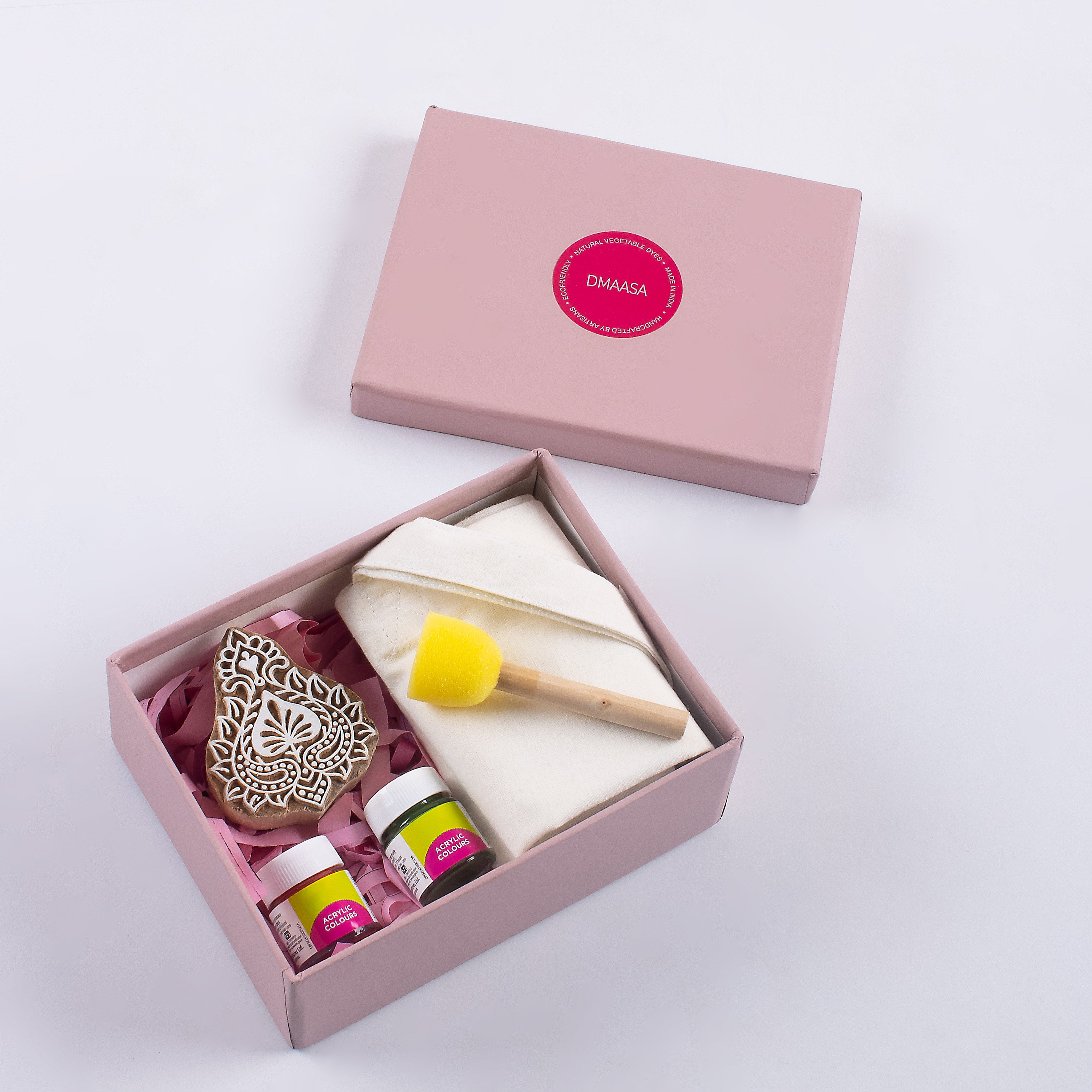 Heart Design Wooden Block Printing Kit For Fabric with Tote Bag