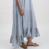 Zig Zag Fancy Blue Midi Dress with Belt