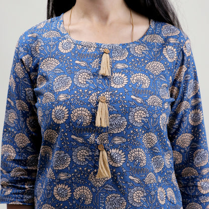 Blue Floral Modern Cotton Kurti For Women&