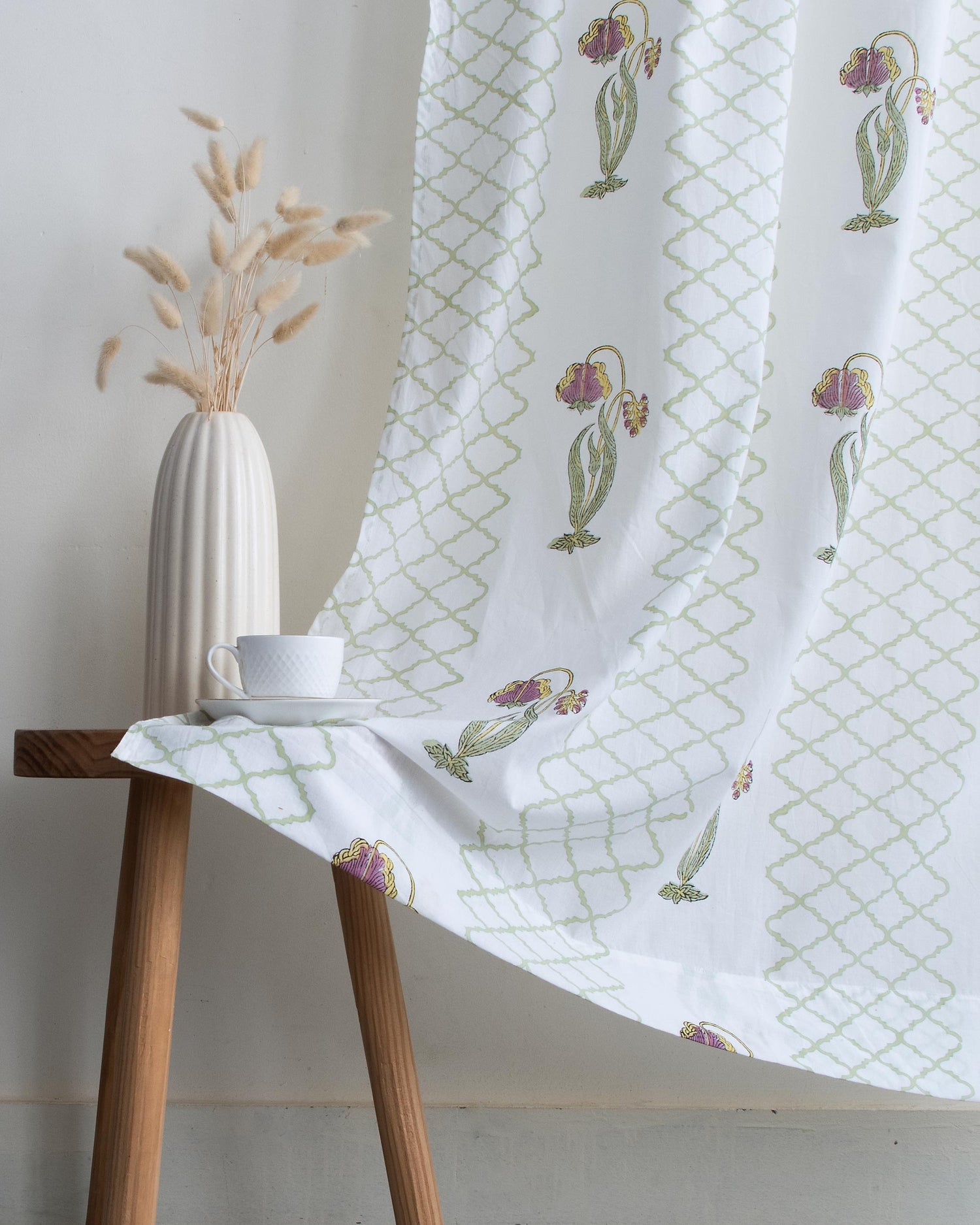 India Boota Floral Block Printed Drapes for Bedroom