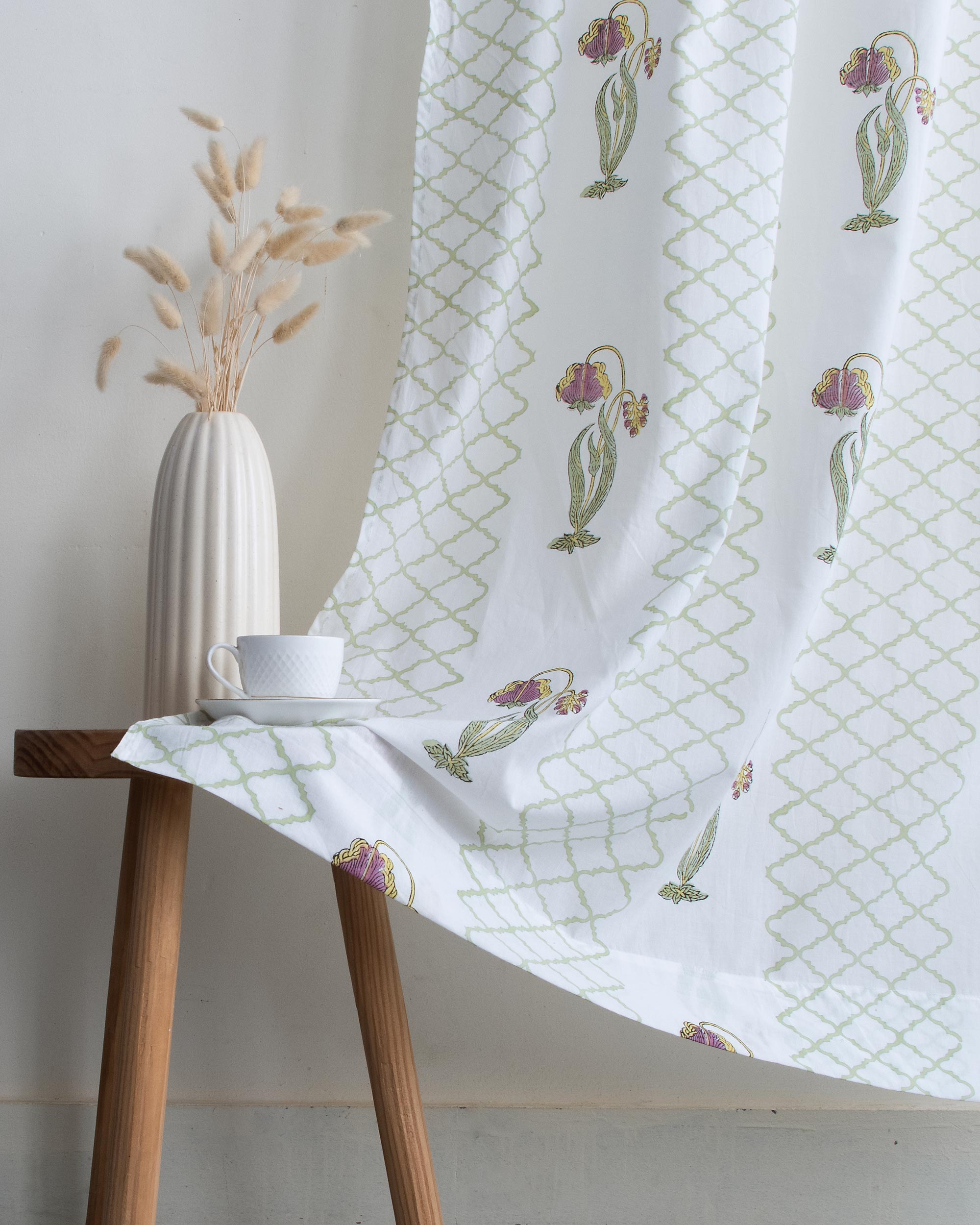 India Boota Floral Block Printed Drapes for Bedroom