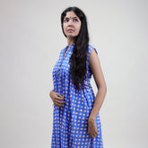 Indian Block Printed Blue Floral Stylish Women Midi Dress
