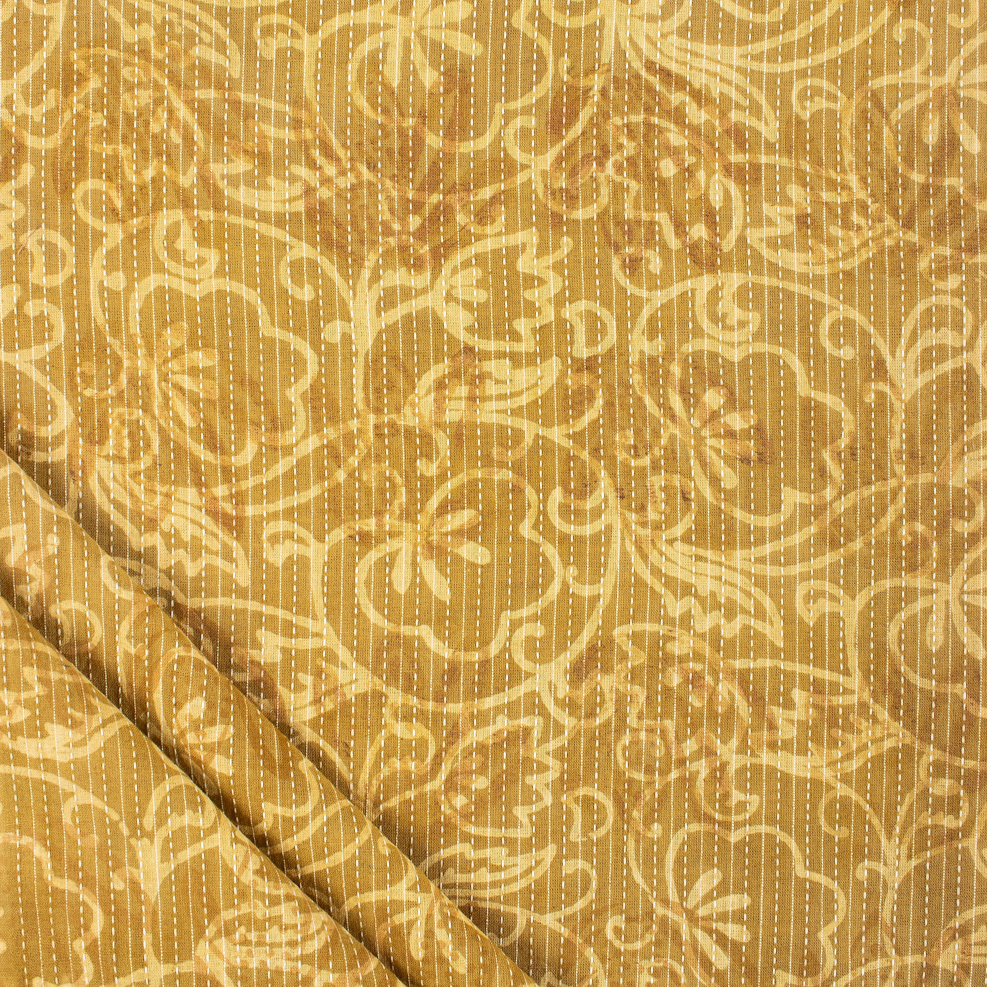 Indian Block Printed Handmade Dabu Kantha Fabric By The Yard