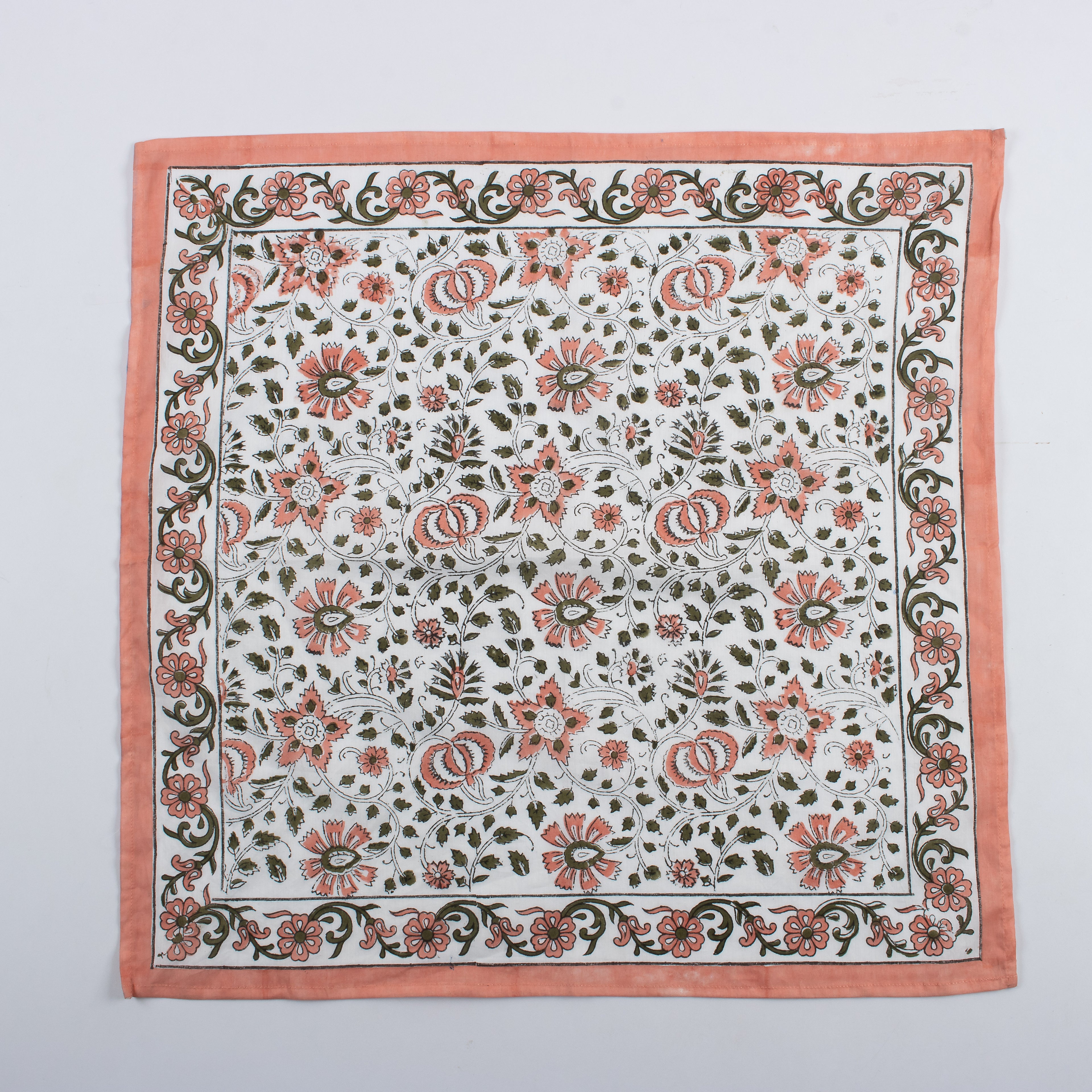 Indian Block Printed Orange Floral Cotton Hair Bandanas