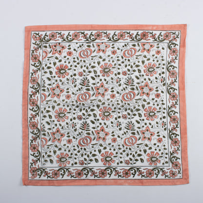 Indian Block Printed Orange Floral Cotton Hair Bandanas