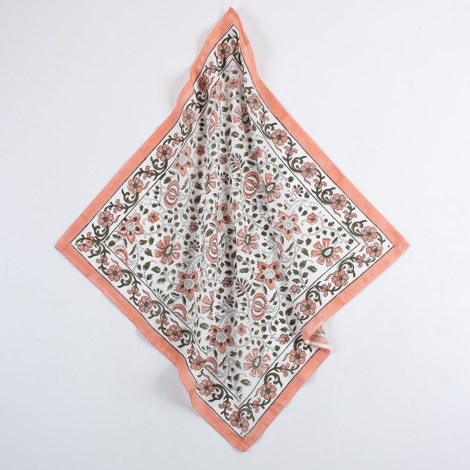 Indian Block Printed Orange Floral Cotton Hair Bandanas