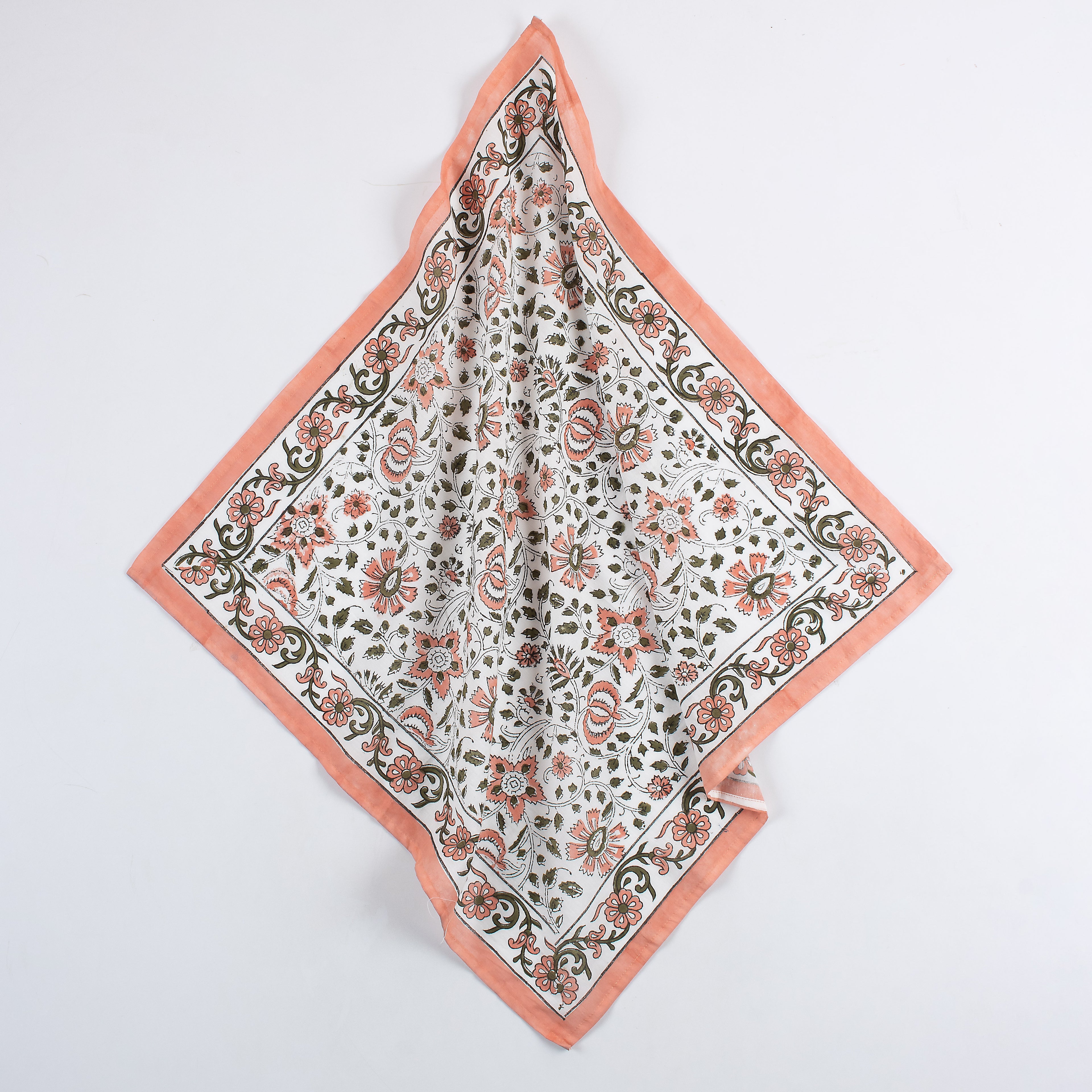Indian Block Printed Orange Floral Cotton Hair Bandanas