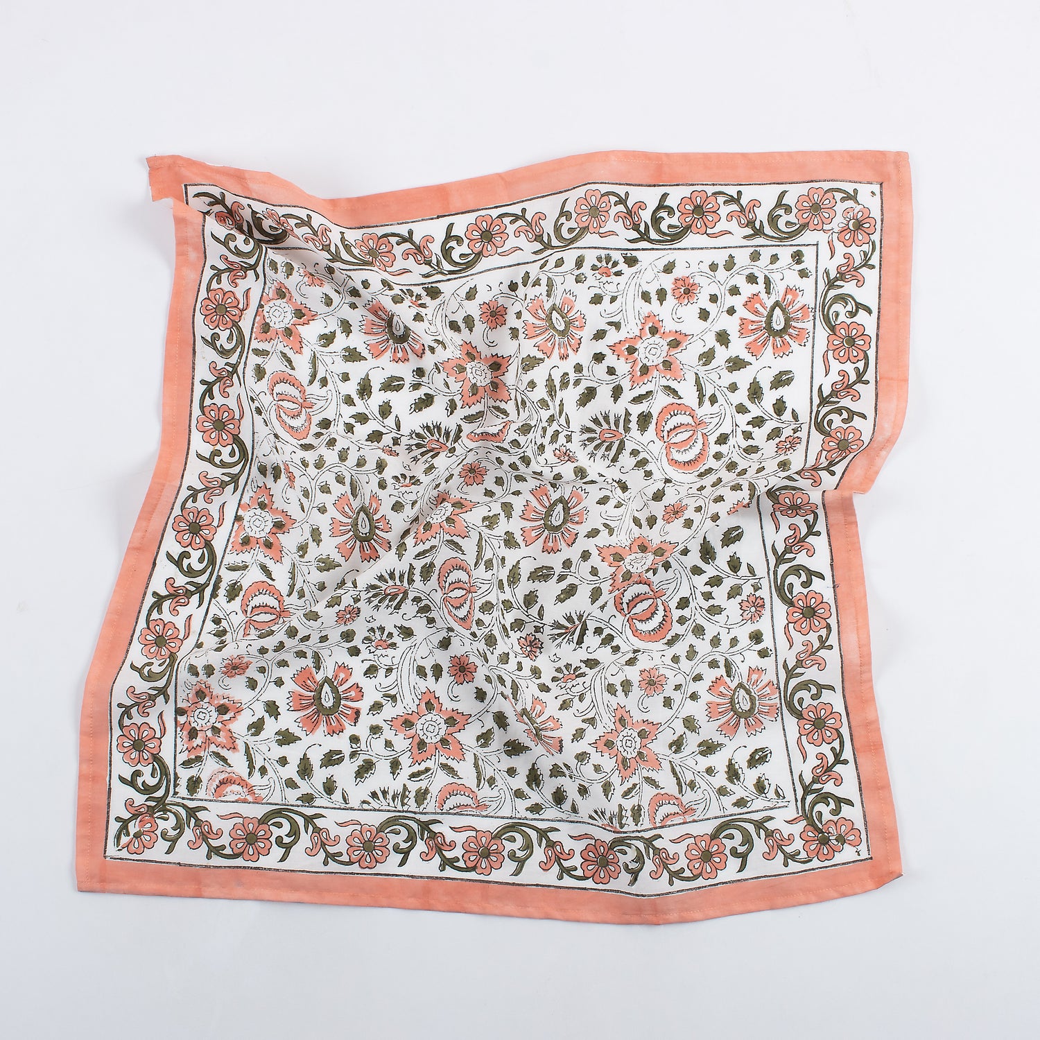 Indian Block Printed Orange Floral Cotton Hair Bandanas