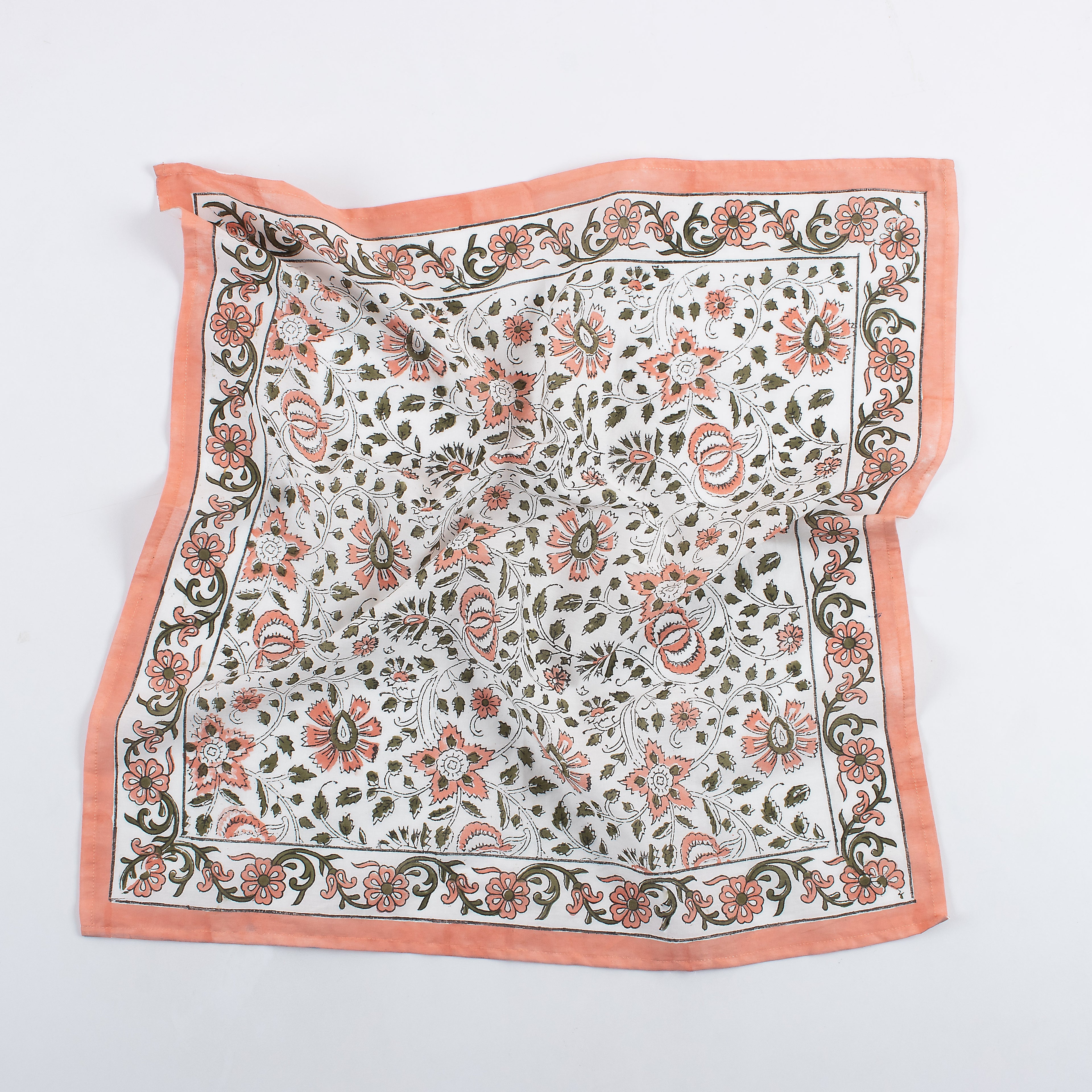 Indian Block Printed Orange Floral Cotton Hair Bandanas