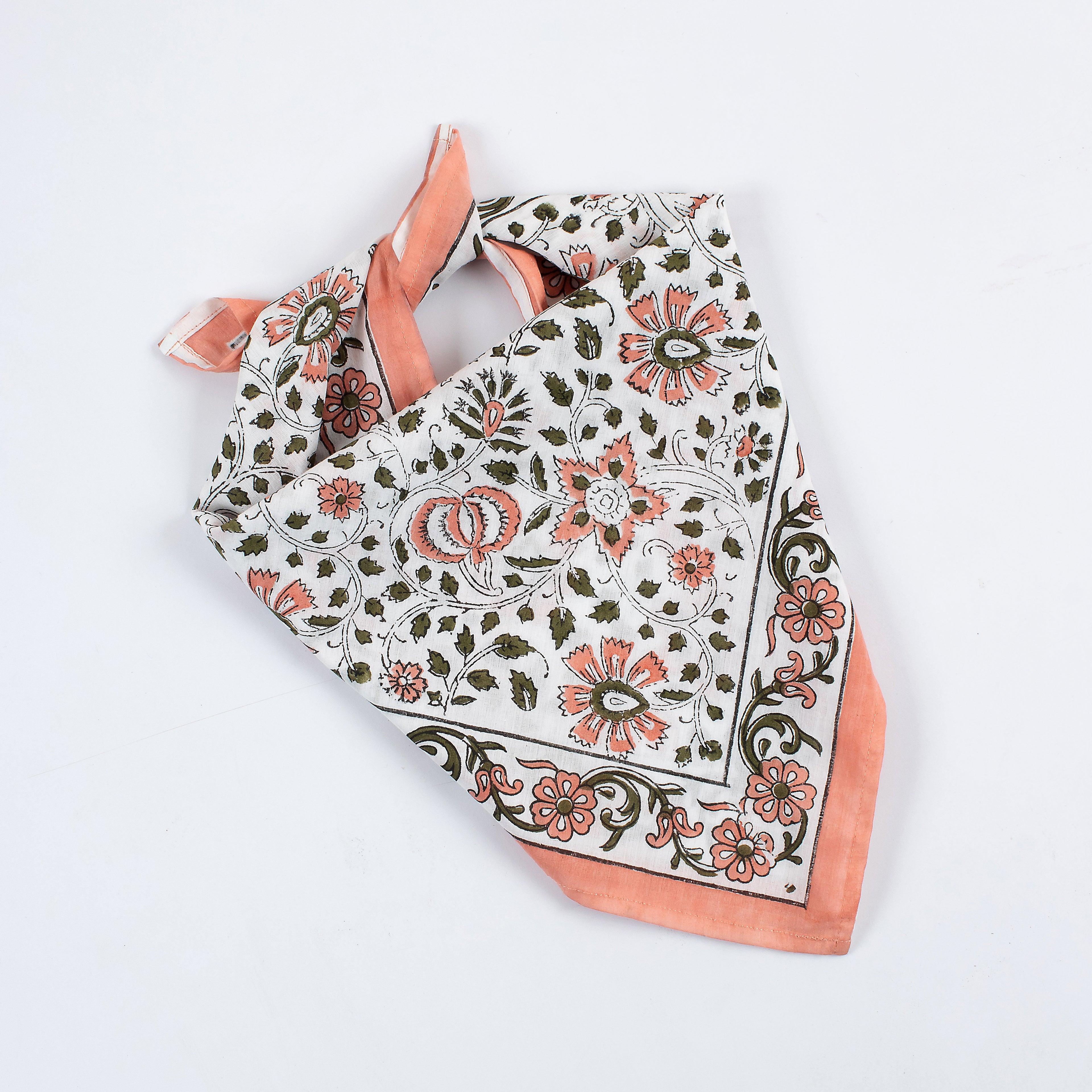 Indian Block Printed Orange Floral Cotton Hair Bandanas