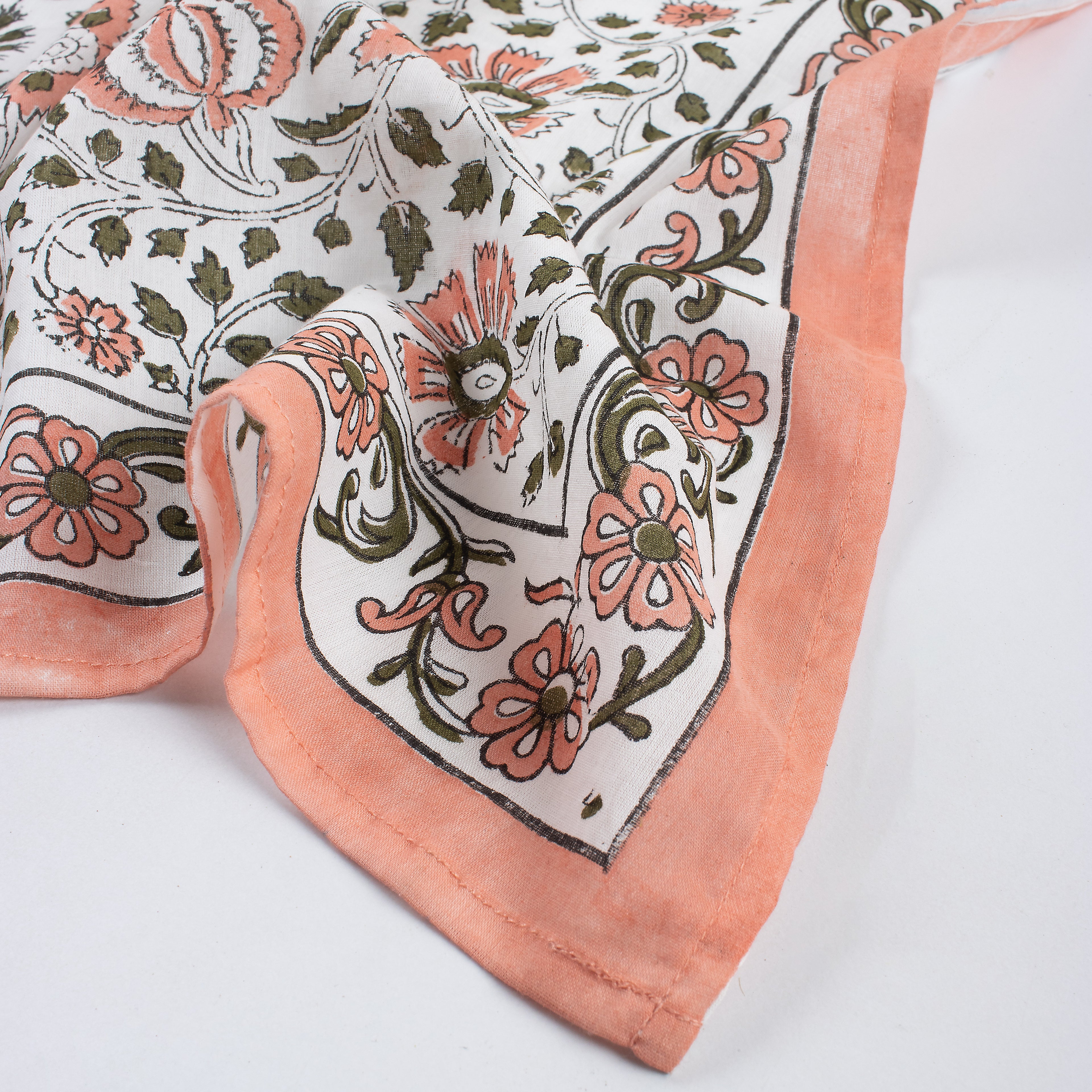 Indian Block Printed Orange Floral Cotton Hair Bandanas