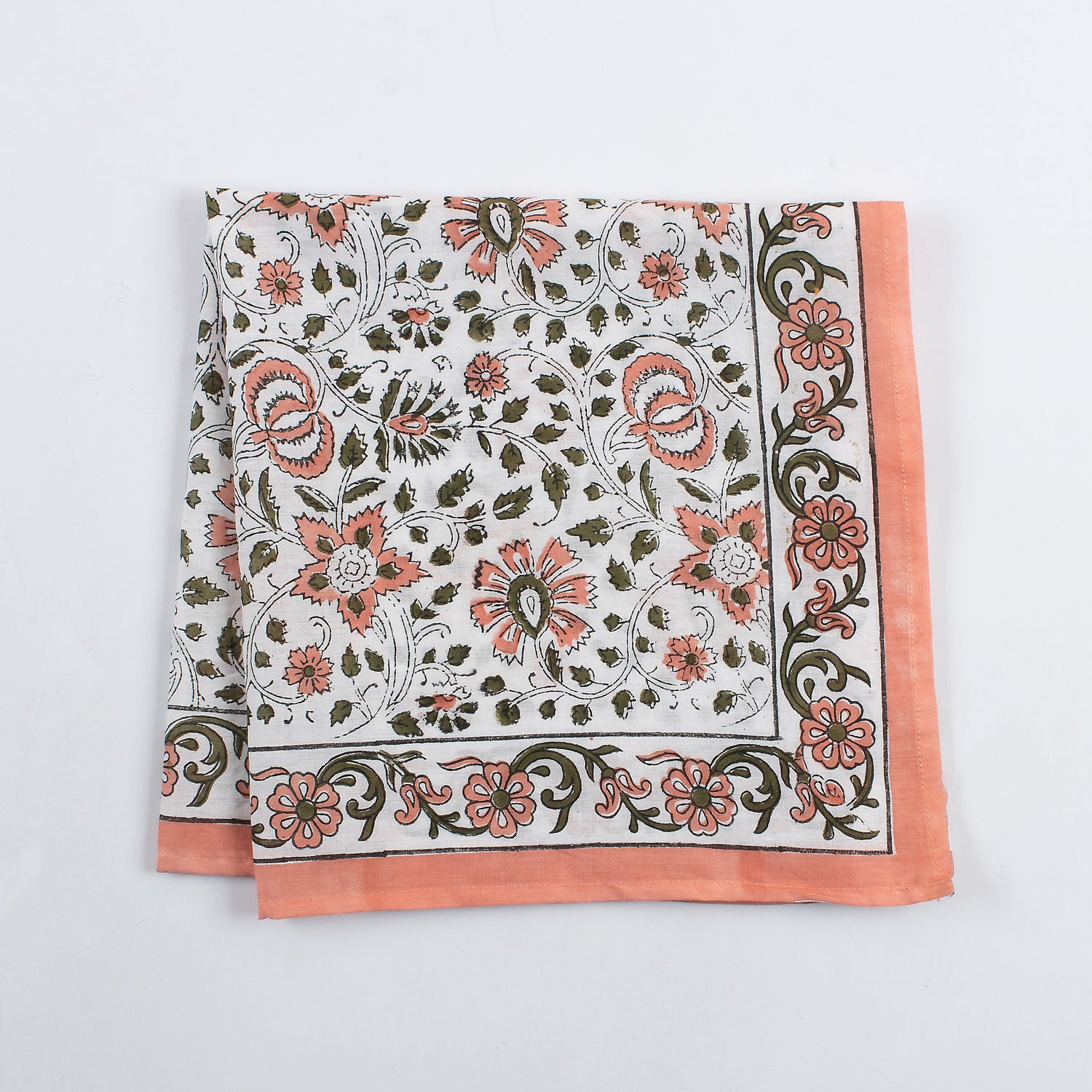 Indian Block Printed Orange Floral Cotton Hair Bandanas