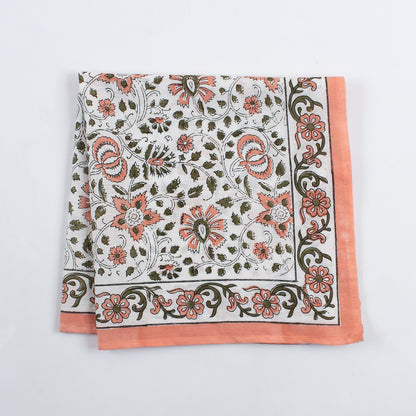 Indian Block Printed Orange Floral Cotton Hair Bandanas