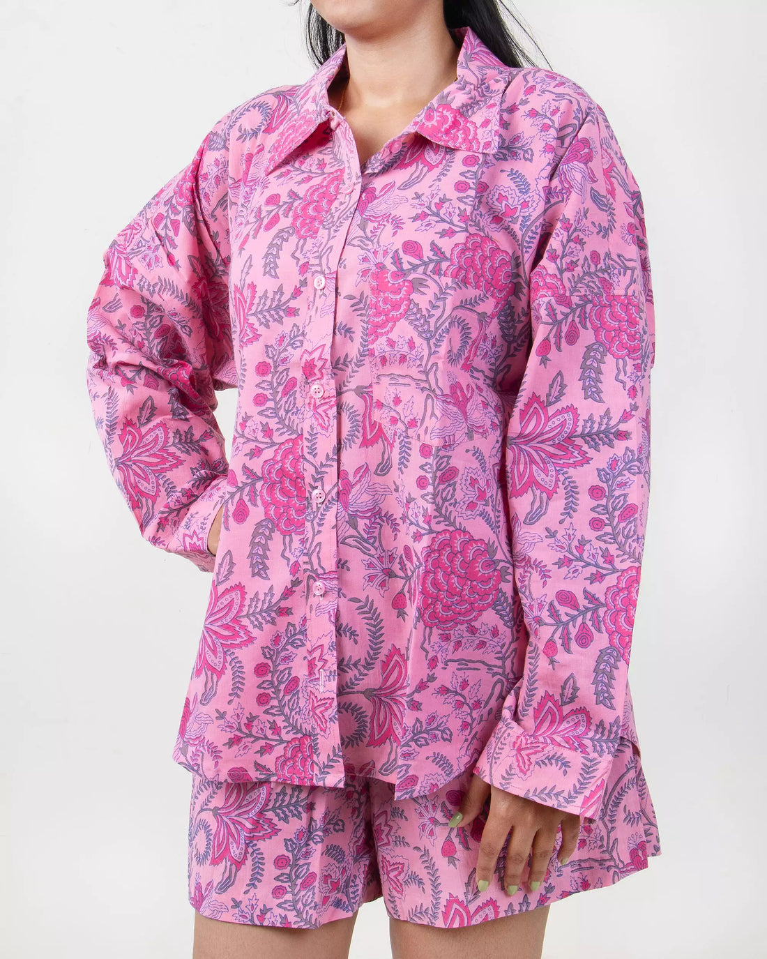 Indian Block Printed Pink Floral Cotton Women&