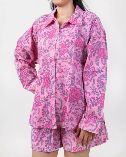 Indian Block Printed Pink Floral Cotton Women&