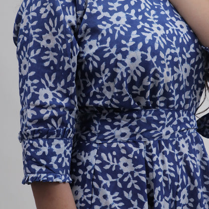 Indian Blue Floral Cotton Midi Dress For Women&