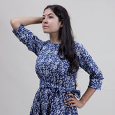Indian Blue Floral Cotton Midi Dress For Women&