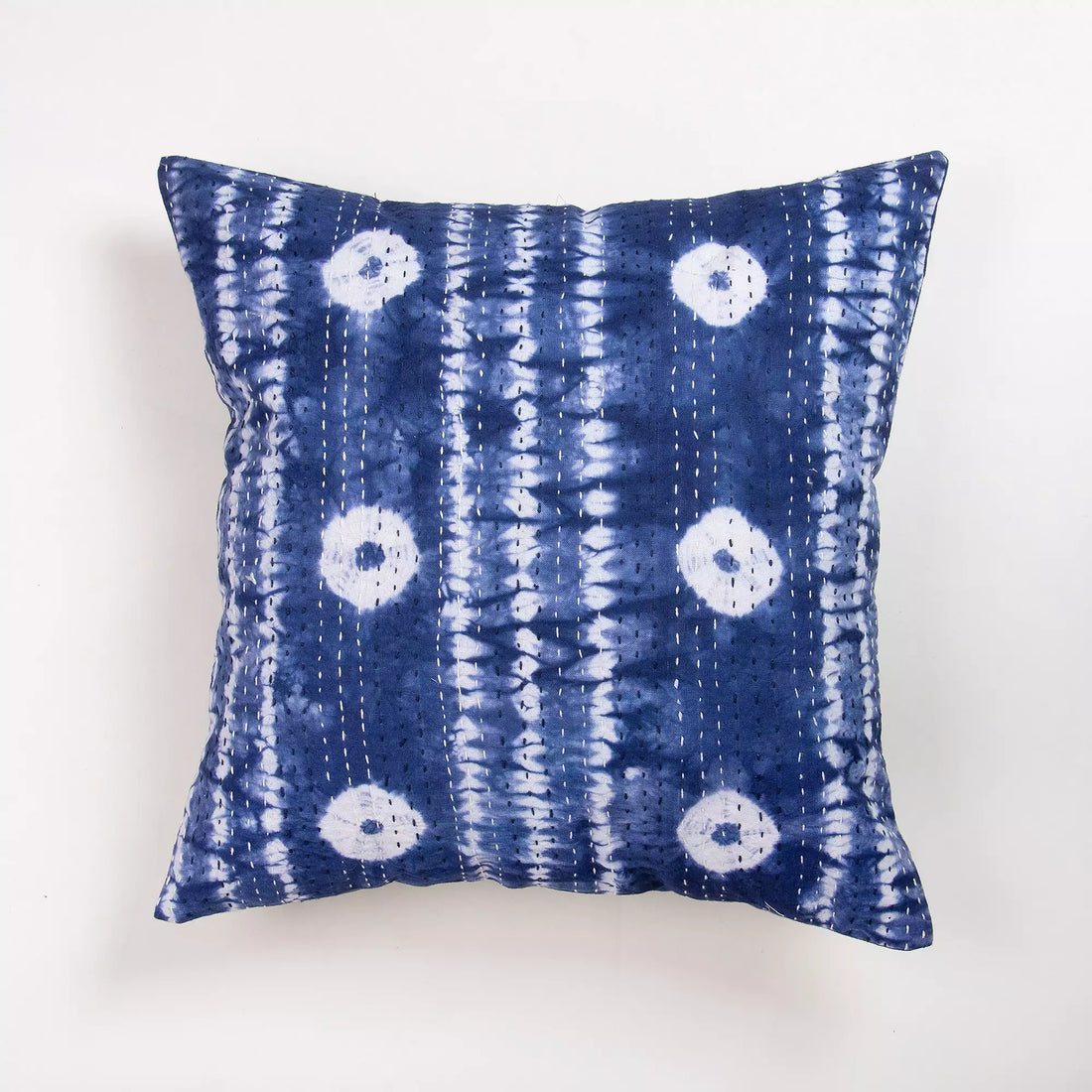 Indian Blue Tie Dye Pure Cotton Kantha Quilted Cushion Cover